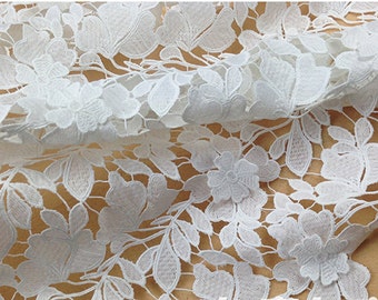 off white lace fabric, guipure lace fabric, crocheted lace fabric, bridal lace fabric, 3D floral lace, bridal venise lace fabric