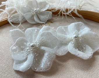 3d ivory handcrafted flower patch for dress alteration, beadwork flower millinery supplies