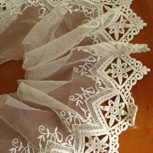 10 yards ivory embroidered lace trim, scalloped lace fabric, retro tulle lace trim, mesh lace trim