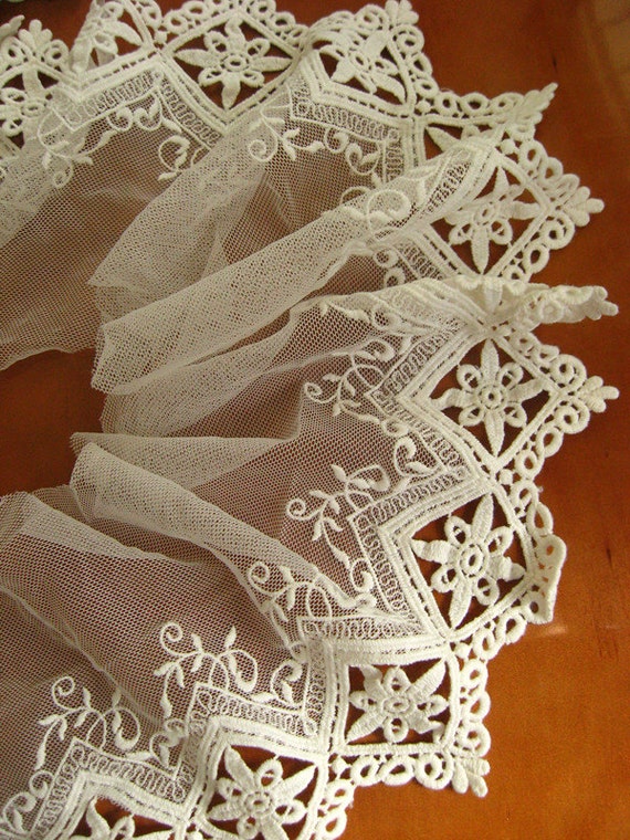 10 yards ivory embroidered lace trim, scalloped lace fabric, retro tulle lace trim, mesh lace trim