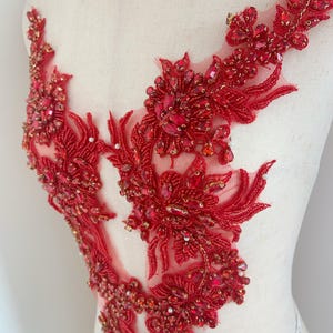 Red Rhinestone Appliqué for Couture, Costume, Dress, Crafted Florals ...