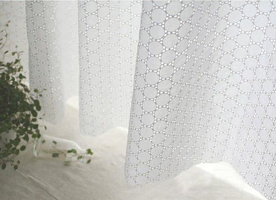 white lace fabric, cotton lace fabric, embroidered cotton lace cloth, eyelet lace fabric, round circles, by the yard
