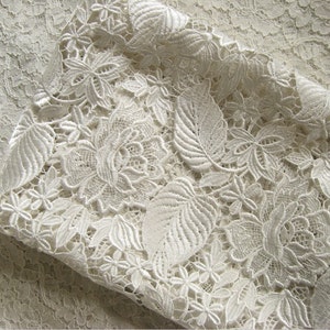 Off White Guipure Lace Fabric, Venise Lace Fabric, Bridal Lace Fabric ...