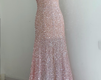 Pink Sparkling power mesh fabric for dress, stretch bead mesh fabric for gowns