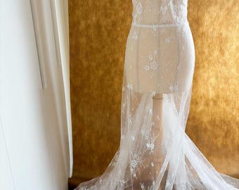 Tejido de encaje Chantilly suave y de buena caída para vestido de novia, velo, bata de novia, lencería