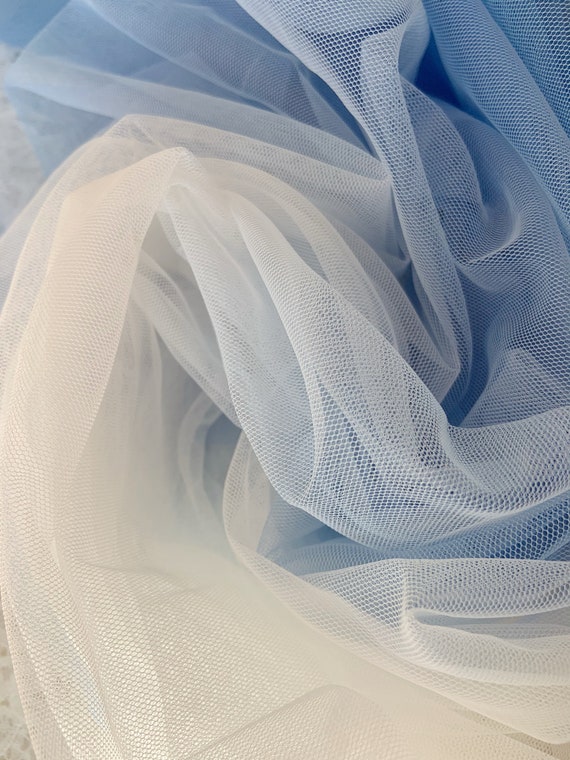 Dip dye style tulle fabric, Light blue tulle fabric with Gradient colors