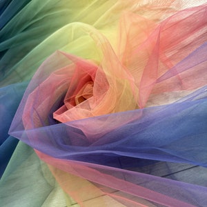 Colorful Rainbow Tulle Fabric With Ombré Colors, Tie Dyed Style Tulle ...