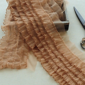 Tan brown ruffled trim in 18cm, pleated frill trim by yards