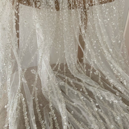 Heavy Bead Tulle Lace Fabric With Sequins for Bridal Dress Etsy