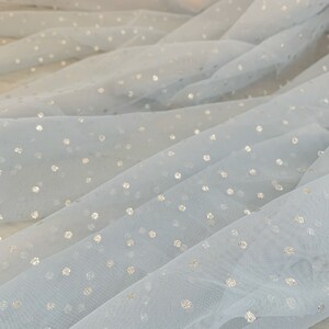 light blue tulle fabric with silver polka dots, soft tulle with shiny dots for costume, dance costume party decors #6