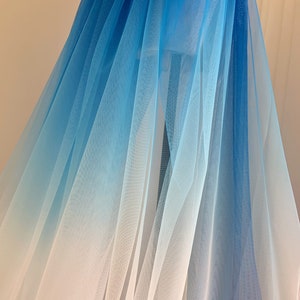 10 yards Dip dye tulle fabric, Blue tulle fabric with Ombré color