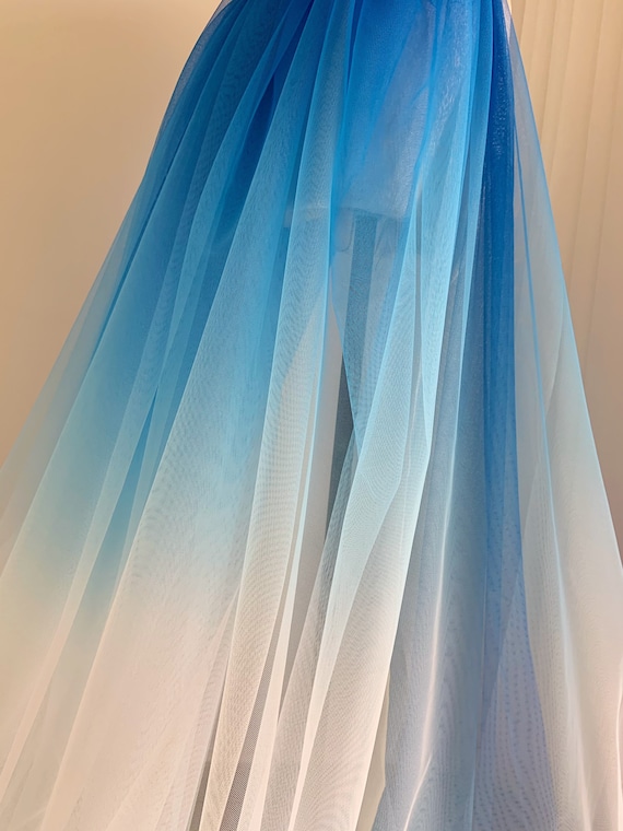 10 yards Dip dye tulle fabric, Blue tulle fabric with Ombré color