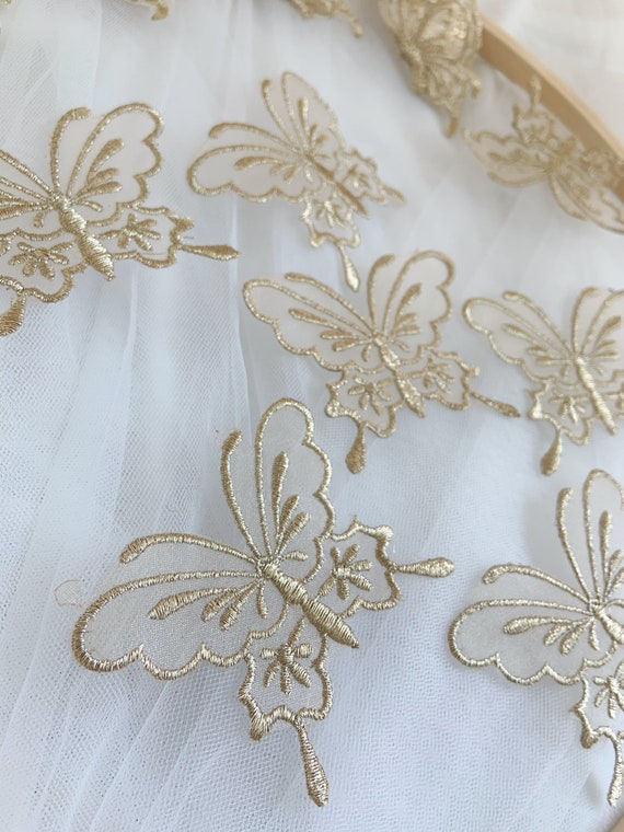 10pcs gold butterfly lace applique, metallic gold butterfly bodice patch
