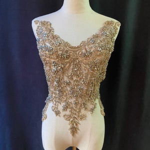Dark gold handcrafted crystal applique for couture, Navy Rhinestone applique for dress, costume, stage performance, evening dress supplies