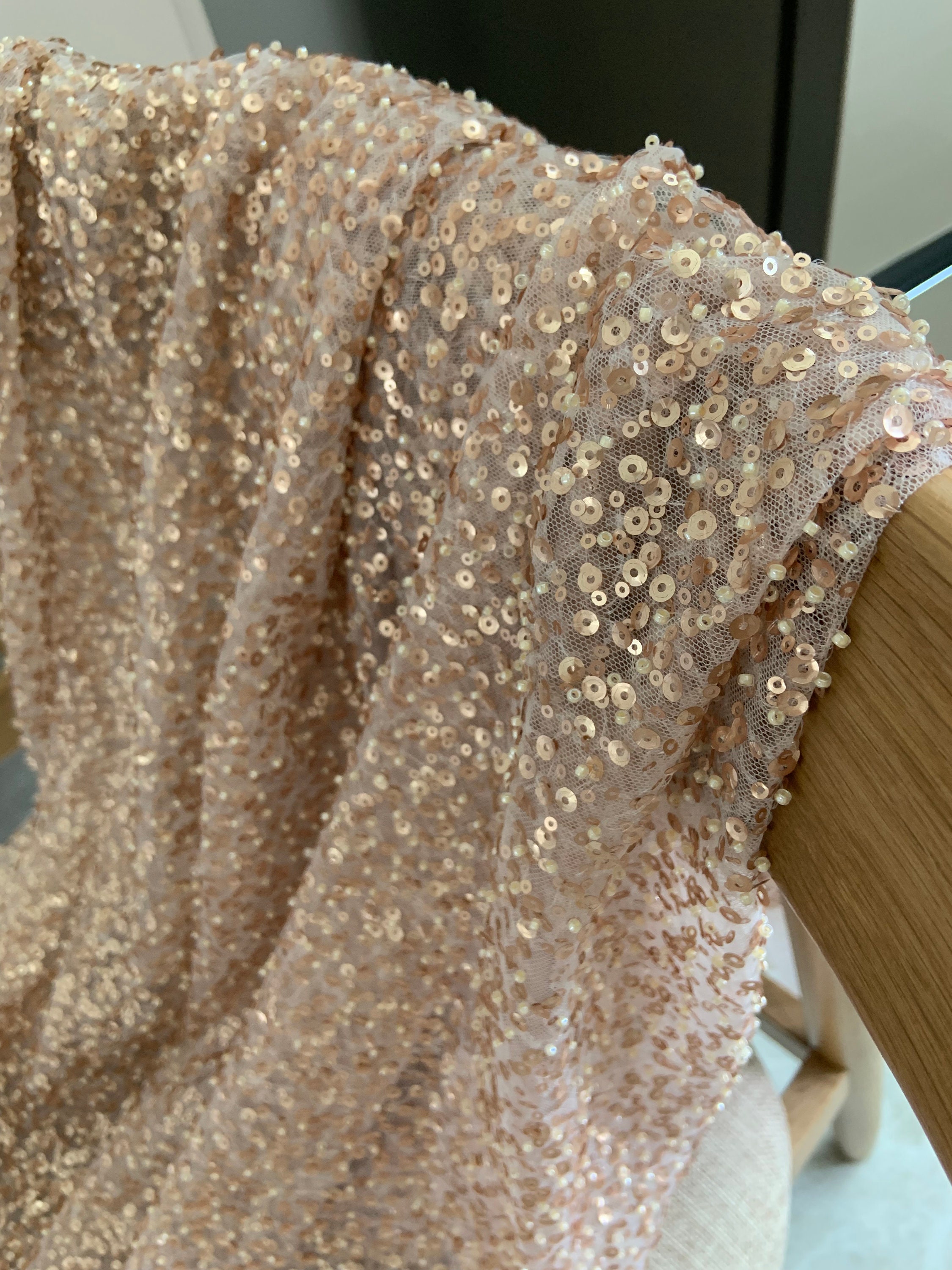 Rose Gold Bead Lace Fabric French Bead Lace Fabric With Matte