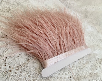 5 yards Mauve pink Ostrich Feather Trimming Fringe with Satin Ribbon for Dress Millinery Fascinators Crafts by the yard | #25