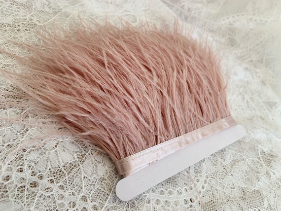 5 yards Mauve pink Ostrich Feather Trimming Fringe with Satin Ribbon for Dress Millinery Fascinators Crafts by the yard | #25