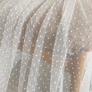 Off white velvet Polka dots tulle fabric, flocking polka dotted mesh fabric for dress, skirt