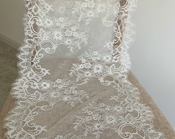 15 inches Chantilly lace trim, lace trimming for fashion, French lace trim, double motif lace trim with eyelash fringe