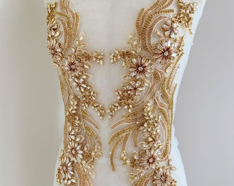 Champagne gold rhinestone applique, crystal bodice patch, heavy rhinestone patch applique for couture and dance costume