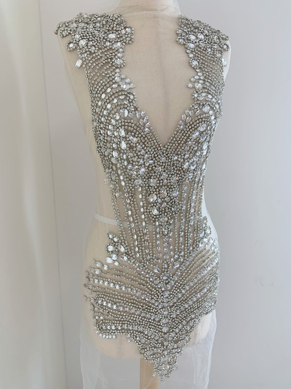 Deep v neckline Rhinestone applique for dress , cloth alteration supplies