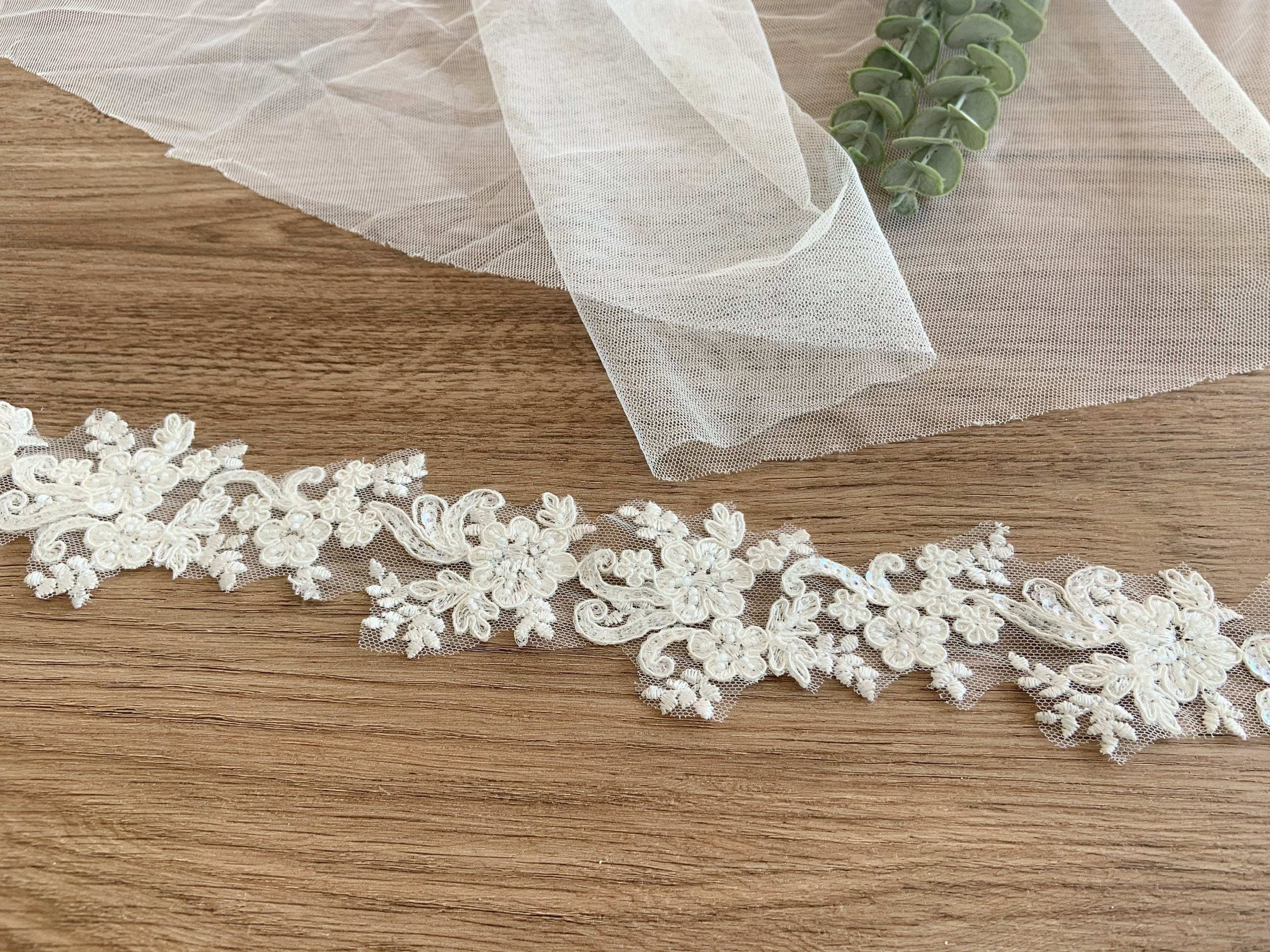 Ivory Cord Lace Trim for Bridal Veil, Bridal Alencon Lace Trim