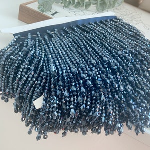 Navy crystal Fringe trim for haute couture, dance costume, party decorations, dress embellishments, halloween costume