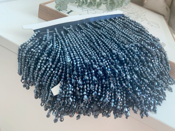 Navy crystal Fringe trim for haute couture, dance costume, party decorations, dress embellishments, halloween costume