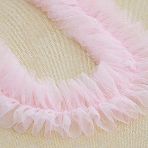 light pink ruffled tulle trim, frill trim, pleated mesh trim, tutu dress fabric, ruffle mesh, wedding decors, craft supply