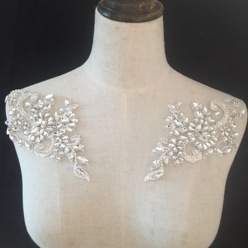 handmade rhinestone applique bridal headpiece Deluxe Rhinestone bead applique crystal heavy bead rhinestone applique with flowers