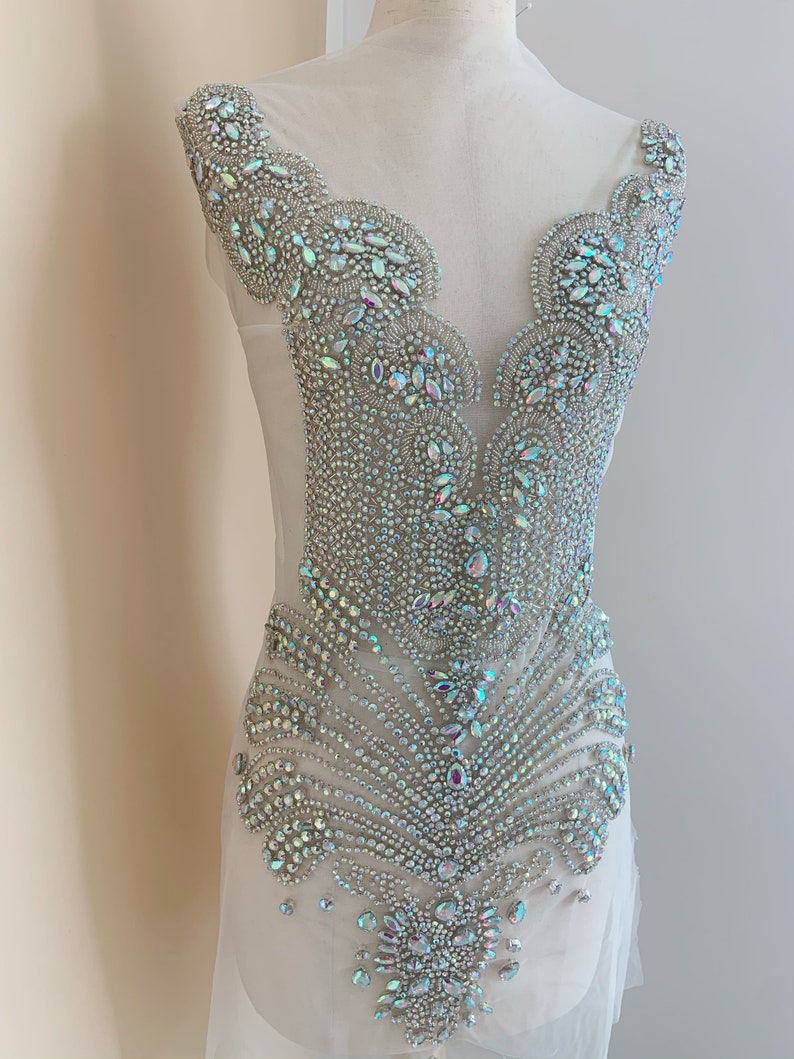 Iridescent Rhinestone Iridescent Ab Rhinestone Applique, Large Rhinestone Patch for Couture ...
