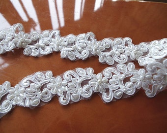 pearl beaded lace trim, sequined bridal trim lace, ivory cord lace trim