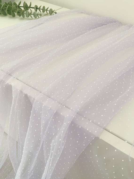 light purple tulle fabric with flocking dots, purple tulle mesh with velvet dots, dotted tulle fabric