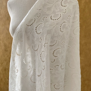 Cotton eyelet lace fabric with Guipure embroidery, off white cotton Guipure lace fabric, new arrival