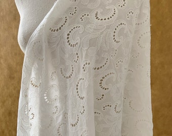 Cotton eyelet lace fabric with Guipure embroidery, off white cotton Guipure lace fabric, new arrival
