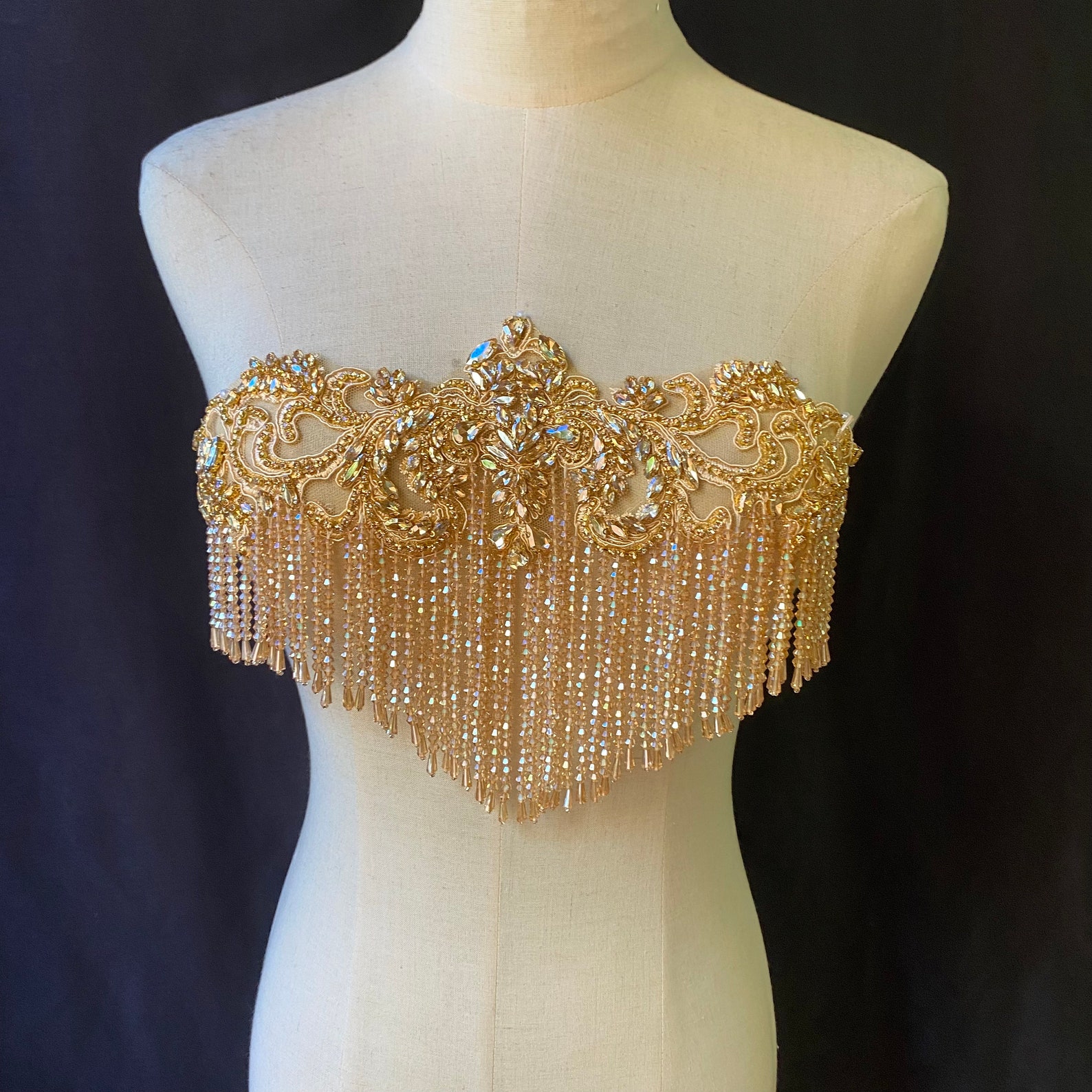 Rhinestone Applique With Crystal Fringe for Party Dress Body - Etsy