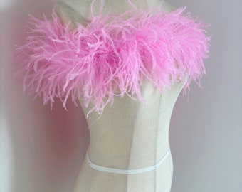 pink Ostrich Feather boa for couture , extra puffy ostrich feather fringe trim for costume, dress up, Halloween, Dance wear