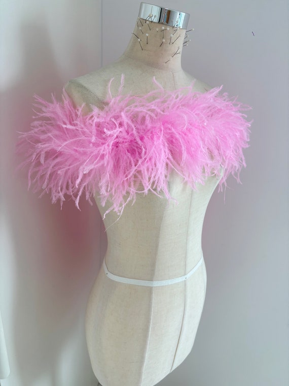 pink Ostrich Feather boa for couture , extra puffy ostrich feather fringe trim for costume, dress up, Halloween, Dance wear