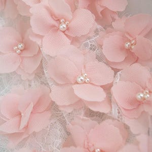 3D pink rosette trim,  lace applique, 3D bead lace applique with rosette, 3D flowers lace applique, bridal lace appliques, bridal headpiece