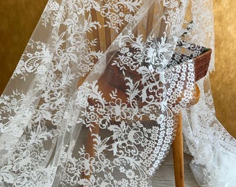 Tejido de encaje Chantilly blanco para vestido de novia, velo, bata de novia