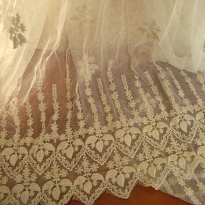 ivory  Lace fabric, Embroidered tulle lace fabric, vintage gauze lace fabric, antique bridal lace, curtain lace fabric