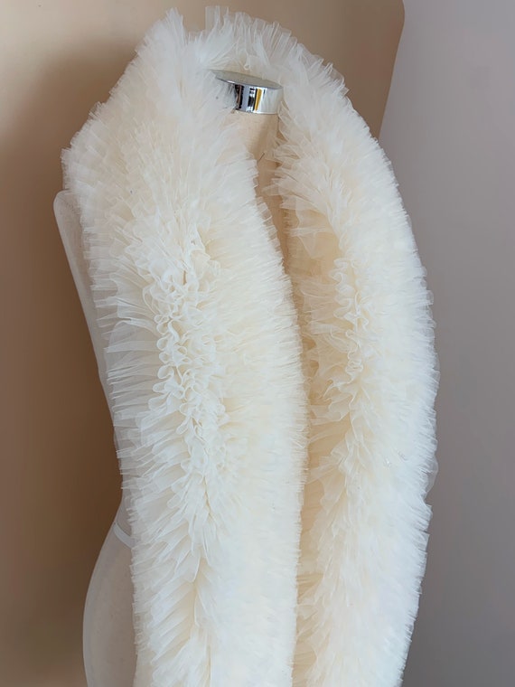 Wide beige ruffles fabric for tutu dress, soft frill trim for cake dress, pleated tulle trim