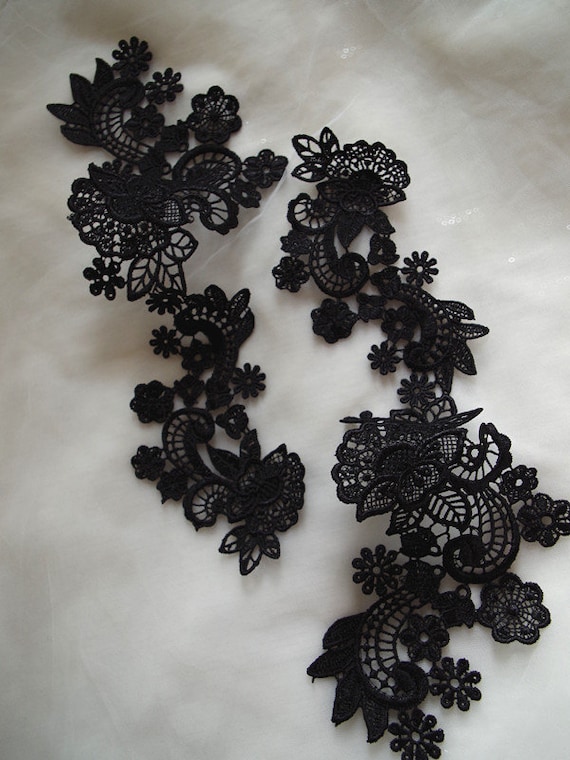 2pcs black Lace Applique, bridal headpiece applique