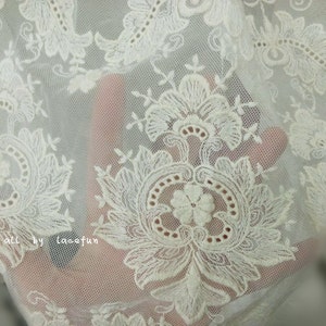 ivory Tulle Lace Fabric, embroidered Mesh lace fabric