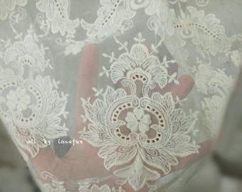ivory Tulle Lace Fabric, embroidered Mesh lace fabric