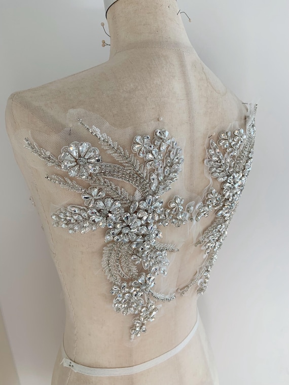 Silver Rhinestone applique by pair for dress alterations, garments supplies