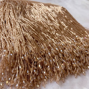 Rose gold bead Fringe trim for haute couture, dance costume trim | 5.9 inches