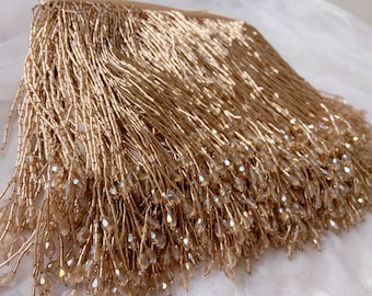 Rose gold bead Fringe trim for haute couture, dance costume trim | 5.9 inches