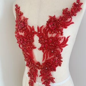 Red Rhinestone Appliqué for Couture, Costume, Dress, Crafted Florals ...