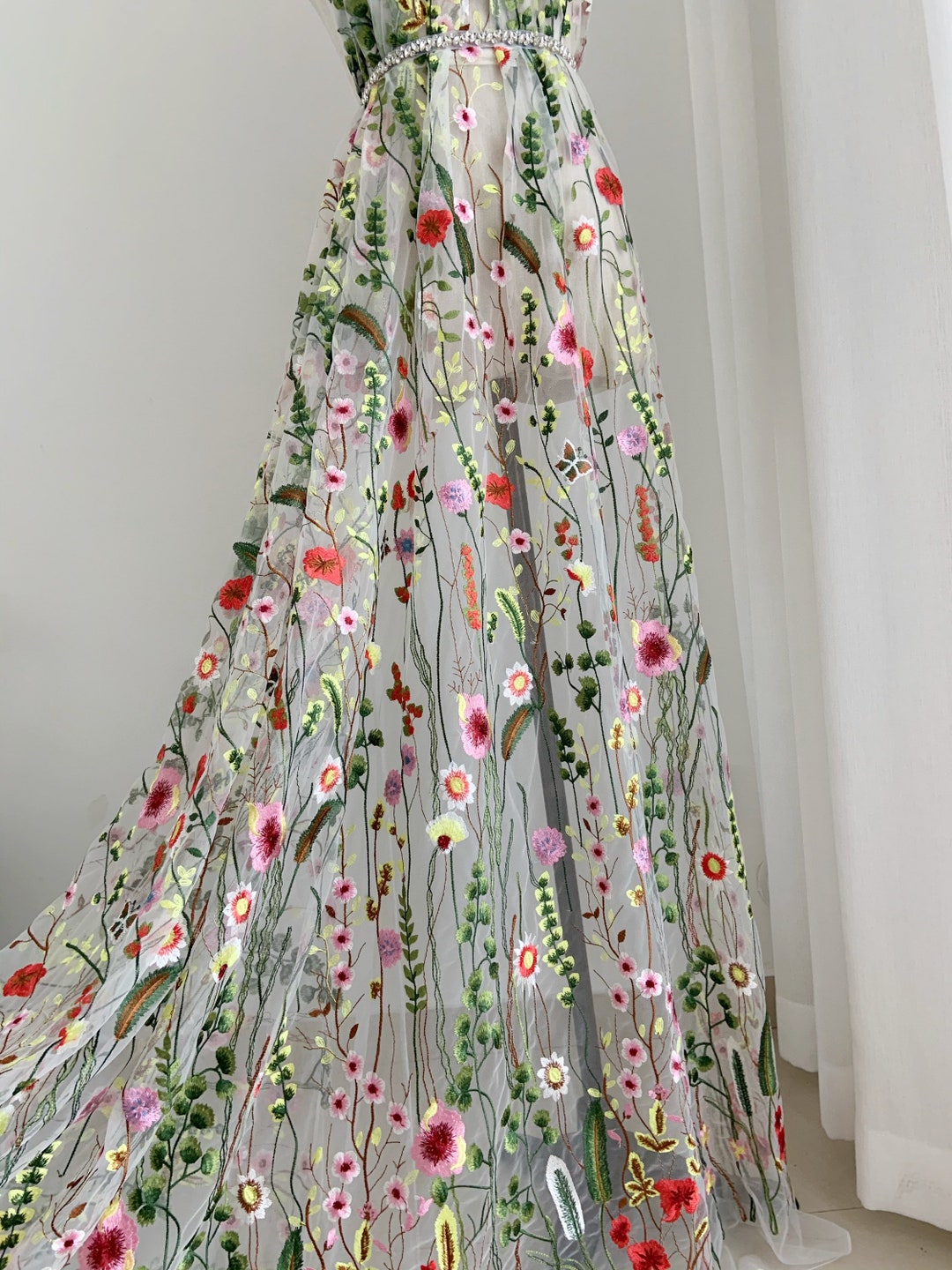 Heavy Embroidered Tulle Lace Fabric With Colorful Flowers by the Yard - Etsy